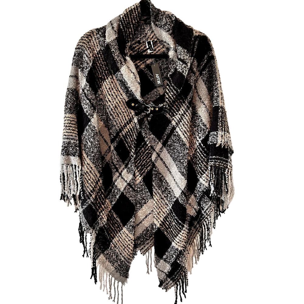 APT. 9‎ NWT Black/Grey Poncho Sweater One Size